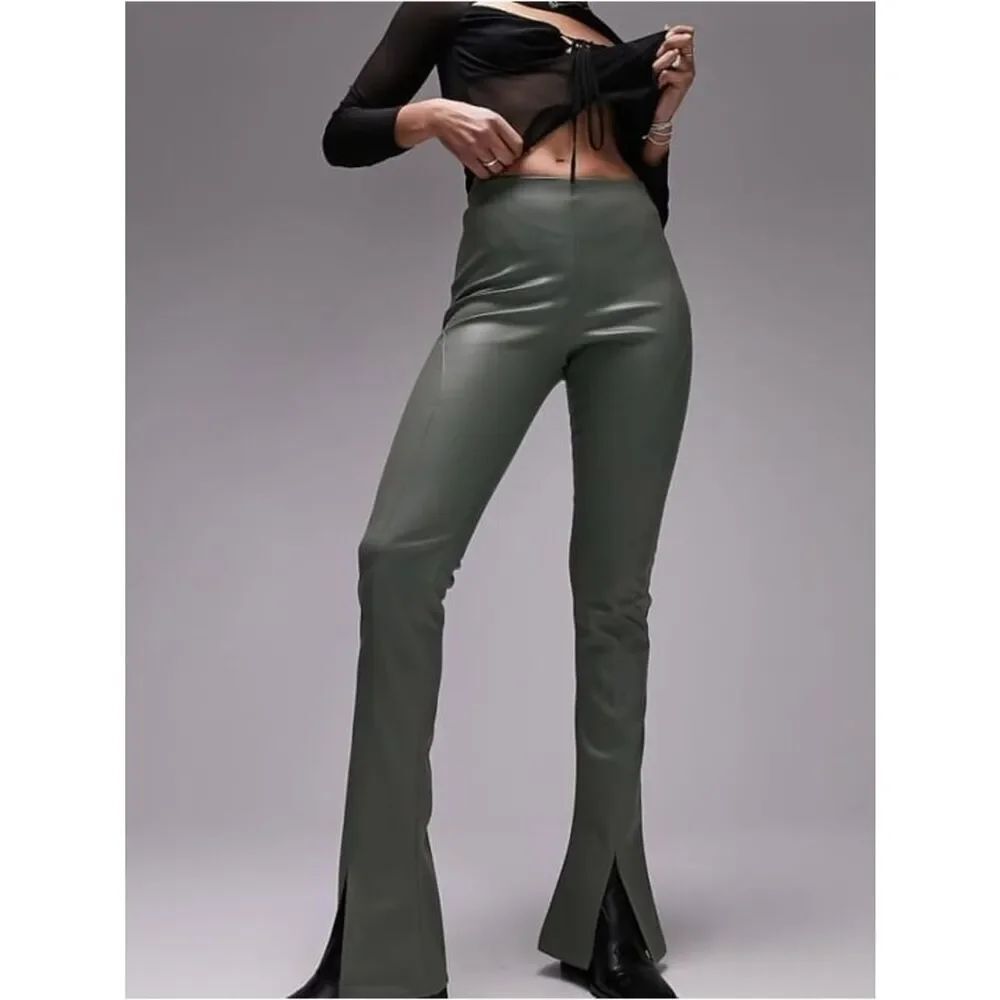 NWOT TopShop Faux Leather Flare Trousers. Size 6
